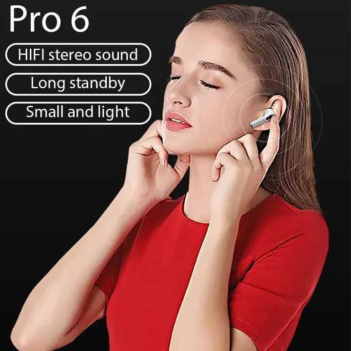 TWS Pro6 Wireless Bluetooth Headset Noise Cancelling Earbuds with Mic Sports Wireless Headphones Bluetooth Earphones